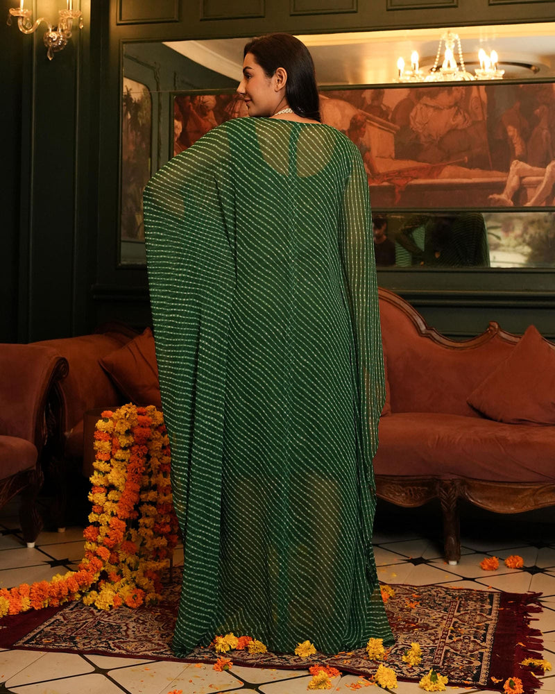 GREEN BANDHEJ FABRIC KAFTAN WITH INNER