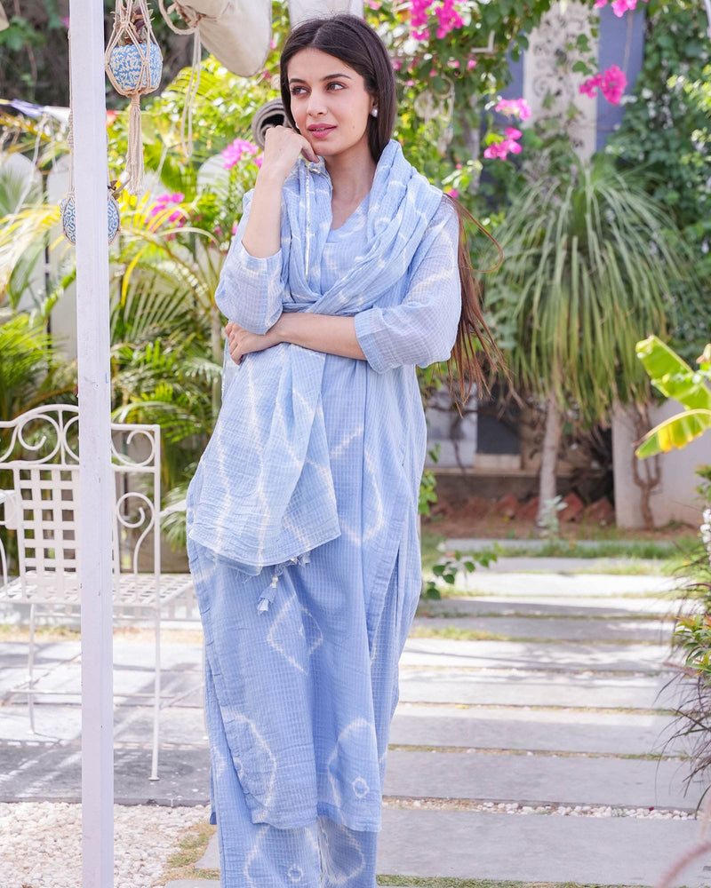 PERIWINKLE COTTON SUIT SET WITH LINING