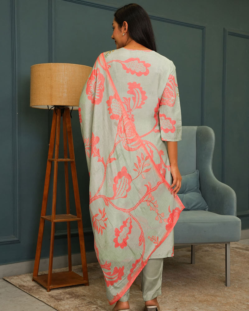 MINT & PINK MUSLIN DIGITAL PRINT SUIT SET