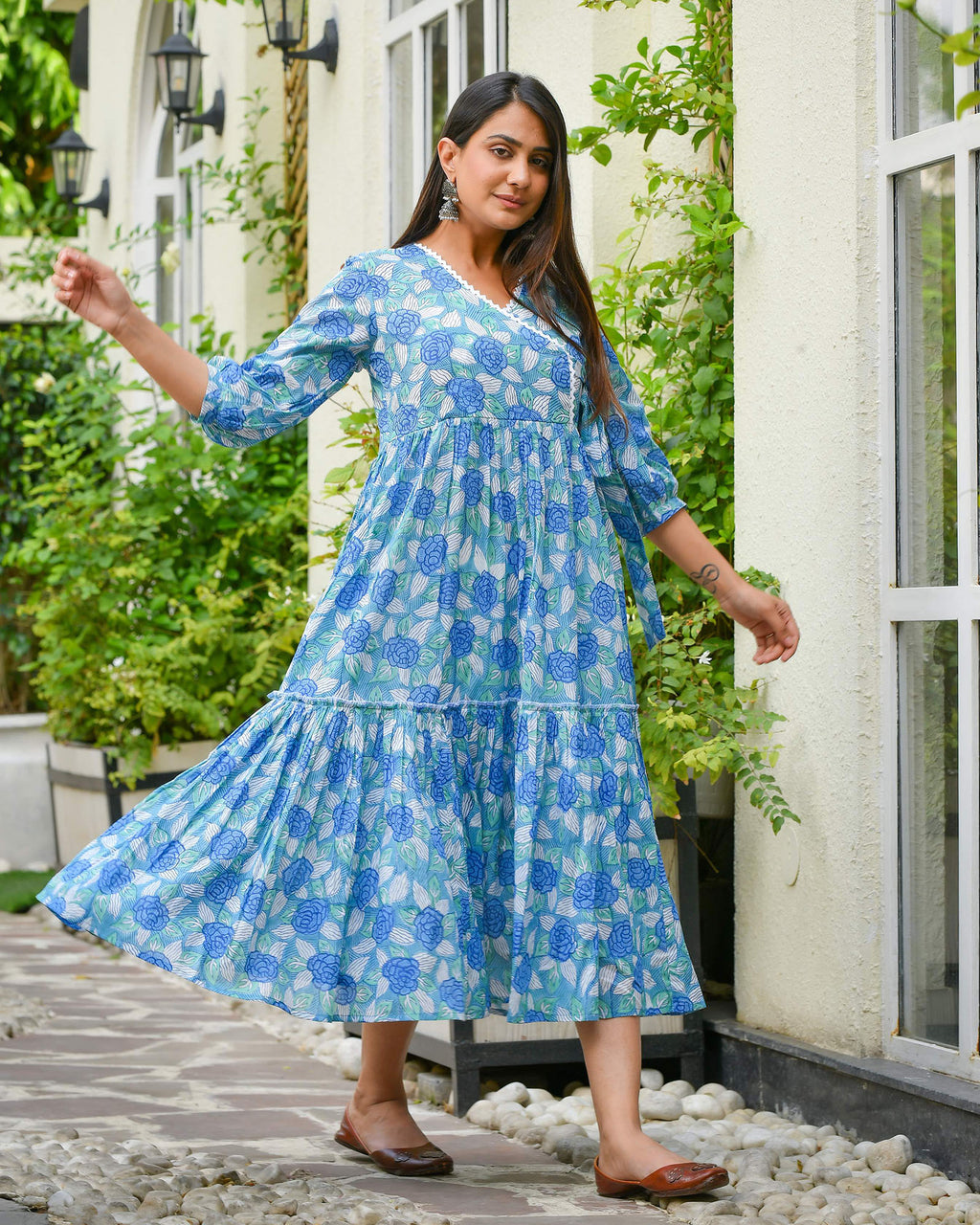 BLUE HANDBLOCK COTTON DRESS