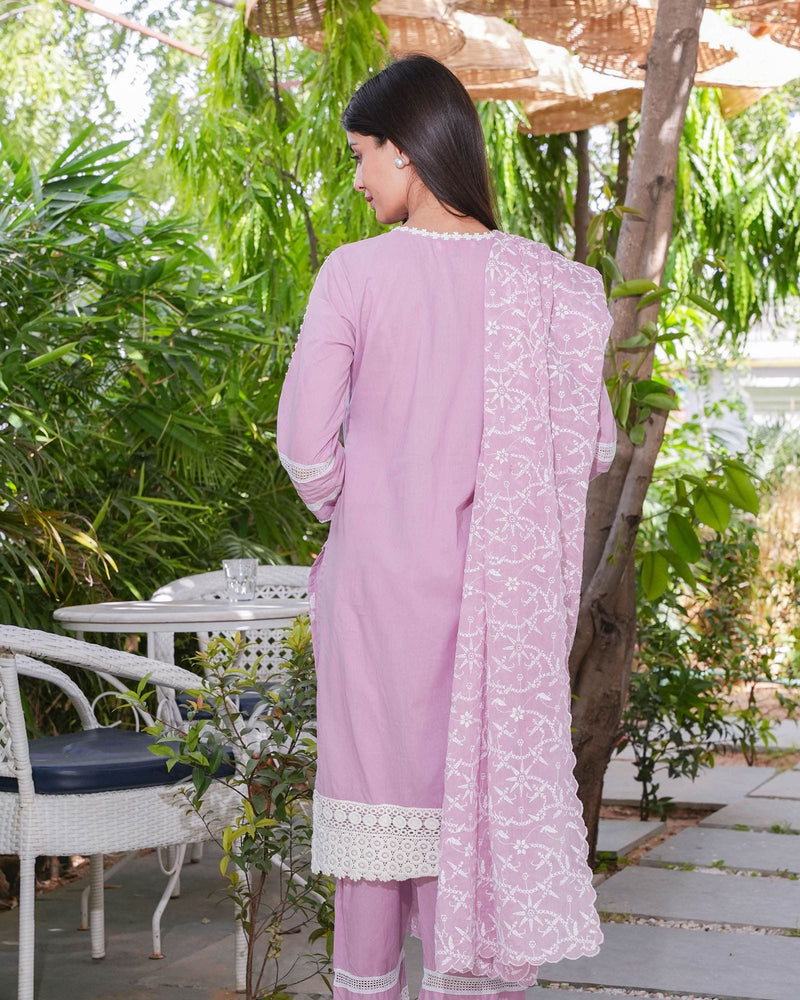 PINK COTTON HEAVILY EMBROIDERED SUIT SET