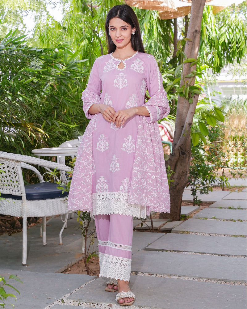 PINK COTTON HEAVILY EMBROIDERED SUIT SET