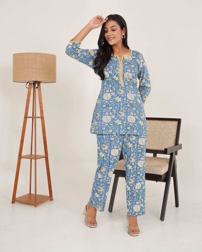 LAPIS BLUE COTTON HANDBLOCK CO-ORD SET