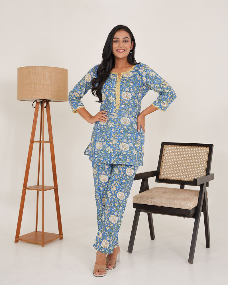 LAPIS BLUE COTTON HANDBLOCK CO-ORD SET