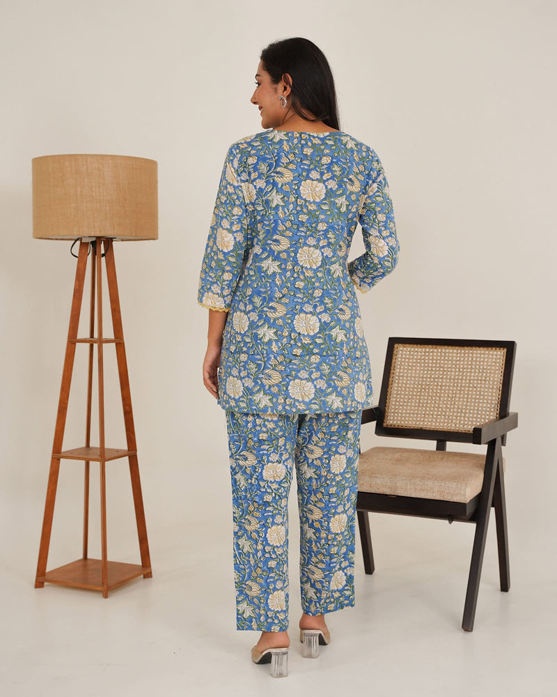 LAPIS BLUE COTTON HANDBLOCK CO-ORD SET