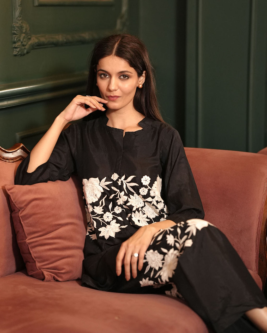 BLACK & WHITE EMBROIDERED MUSLIN CO-ORD SET