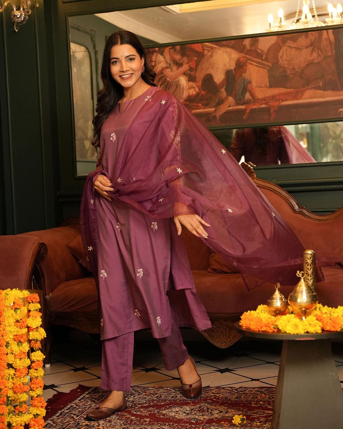 MAGENTA MUSLIN SUIT SET WITH EMBROIDERY