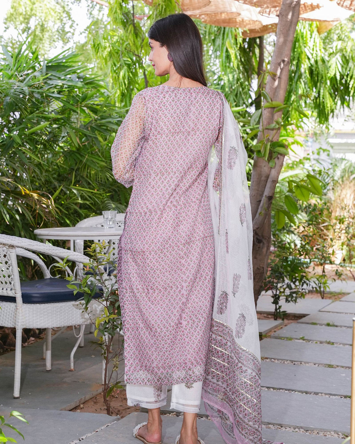 WHITE & PINK KOTA DORIA SUIT SET WITH GOTA WORK