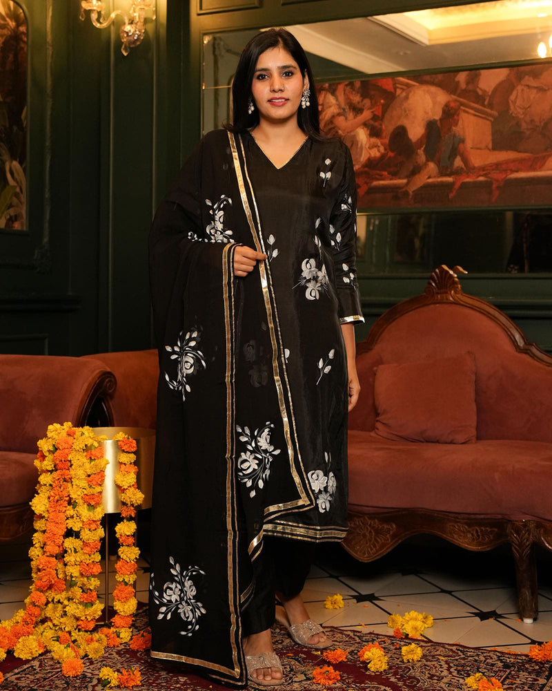 BLACK HAND PAINTED OPADA SUIT SET