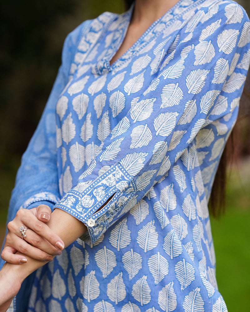 BLUE COTTON HANDBLOCK SUIT SET