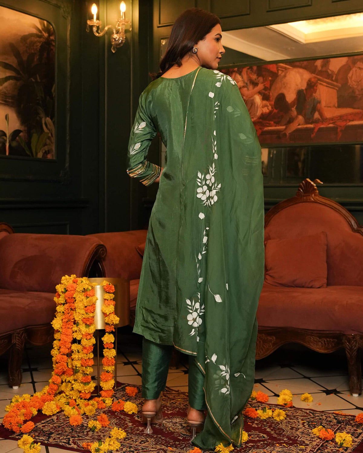 GREEN HAND PAINTED OPADA SUIT SET