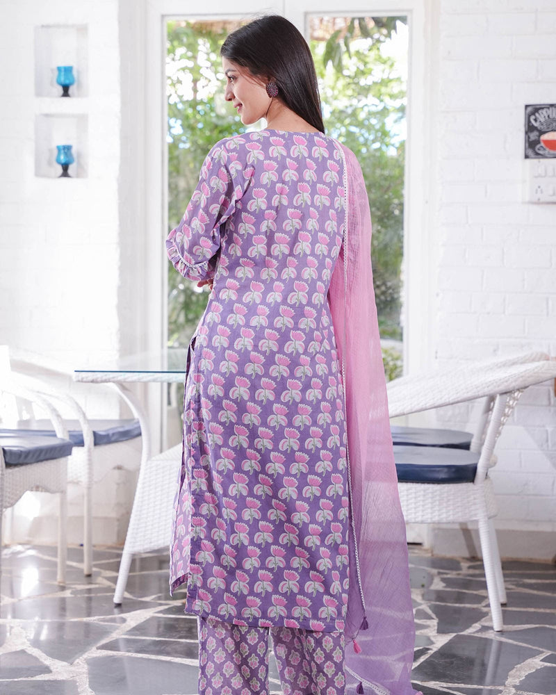 PINK & PURPLE COTTON SUIT SET