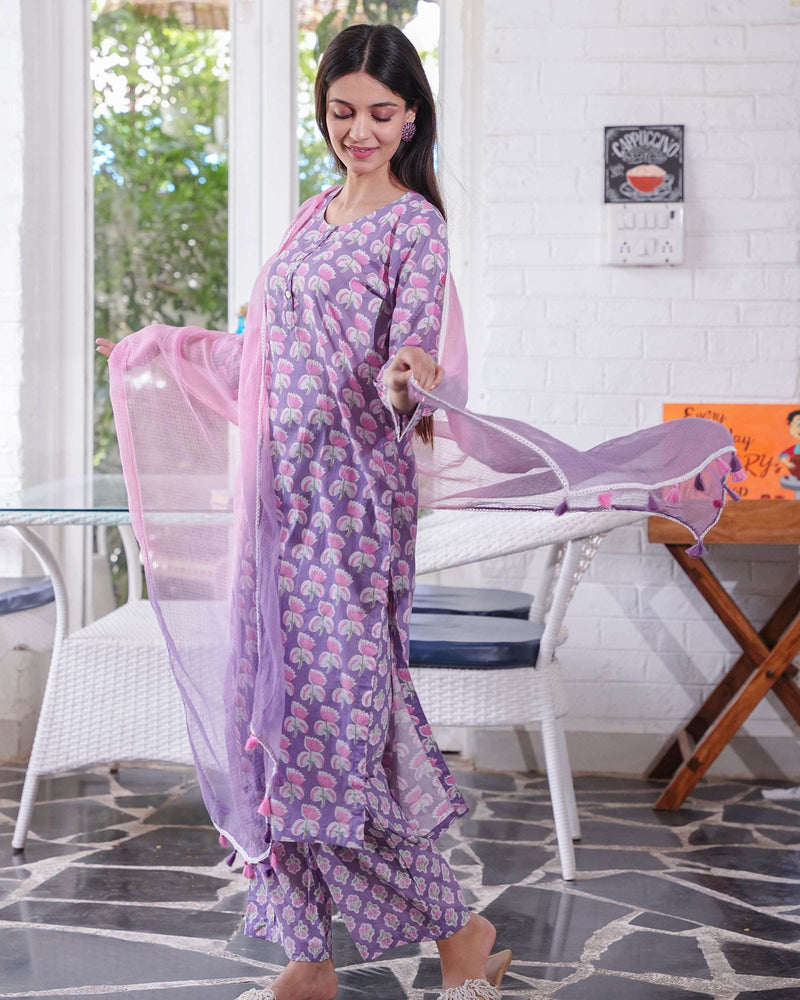 PINK & PURPLE COTTON SUIT SET