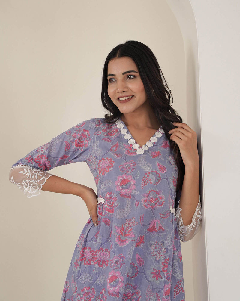 PERIWINKLE PURPLE COTTON KURTA SET