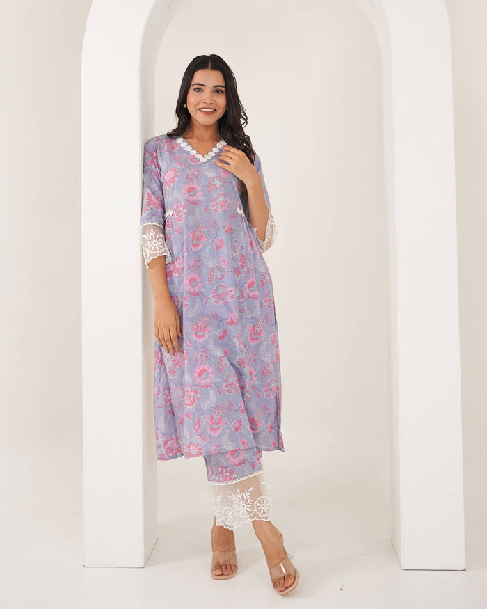 PERIWINKLE PURPLE COTTON KURTA SET