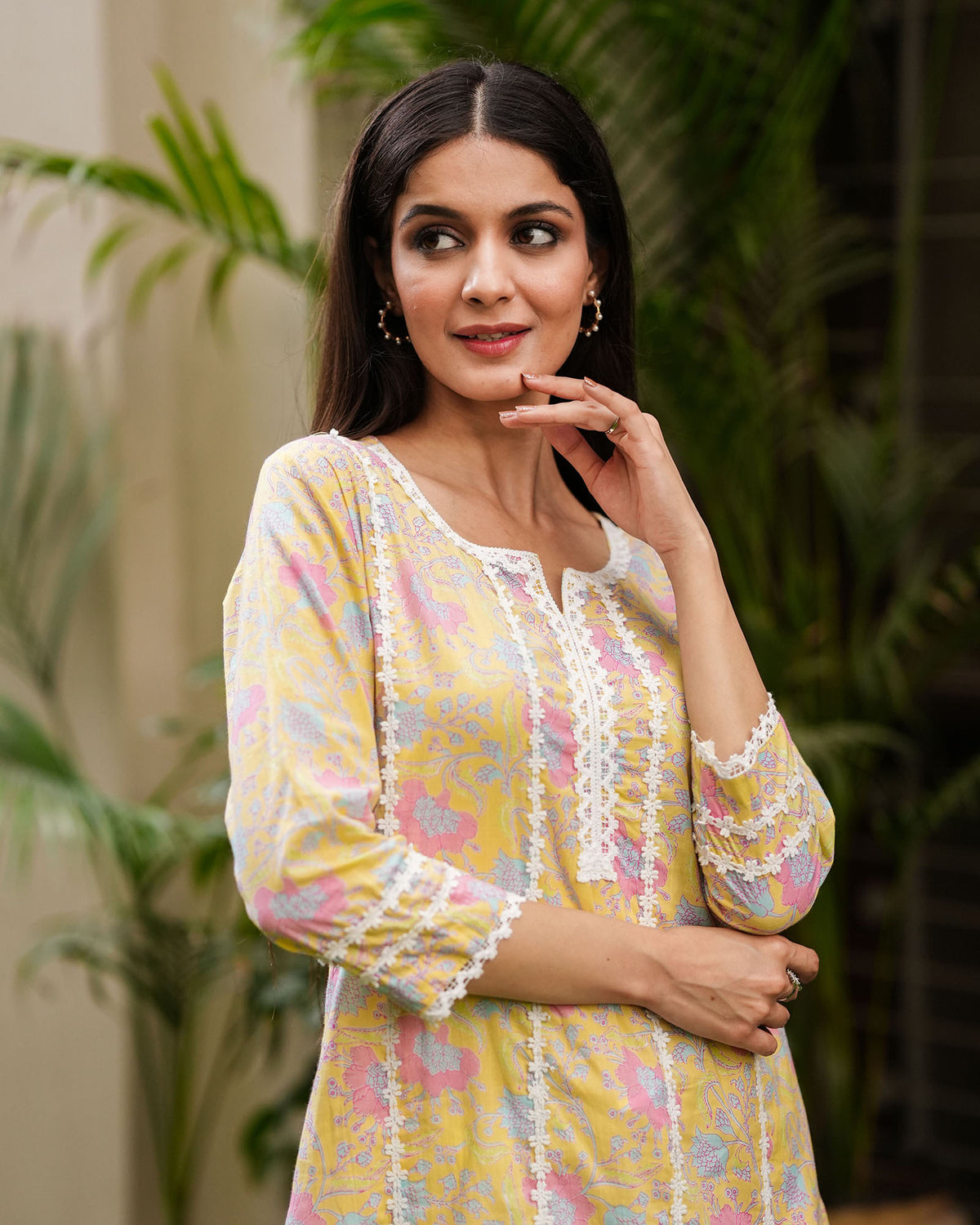 YELLOW COTTON KURTA WITH LACE