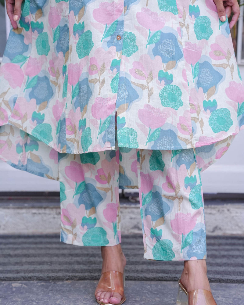 CREAM FLORAL PRINT MUSLIN CO-ORD SET