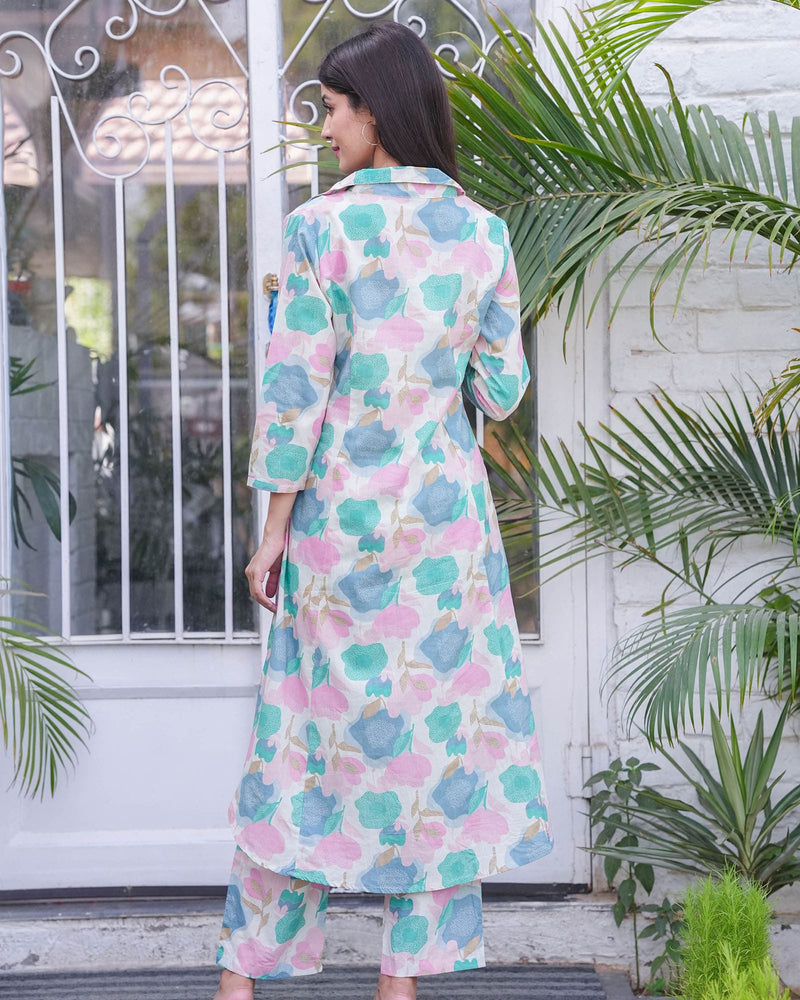 CREAM FLORAL PRINT MUSLIN CO-ORD SET