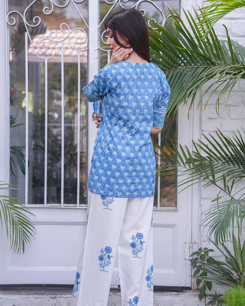 BLUE & WHITE COTTON HANDBLOCK CO-ORD SET