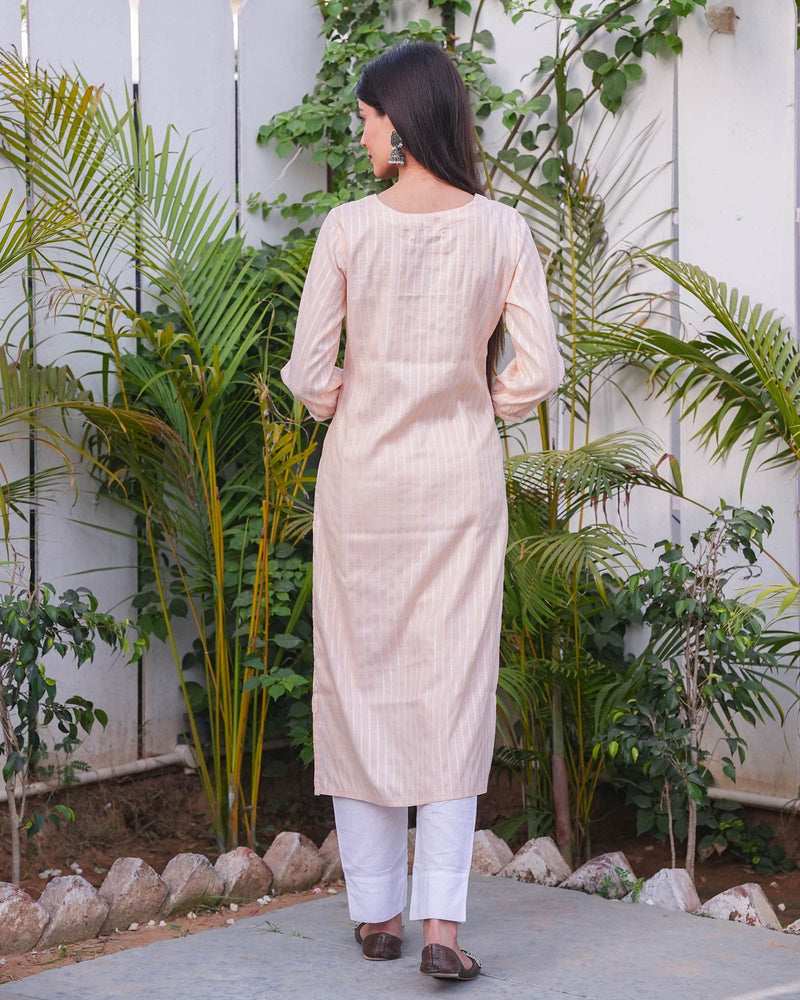 PEACH COTTON EMBROIDERED KURTA