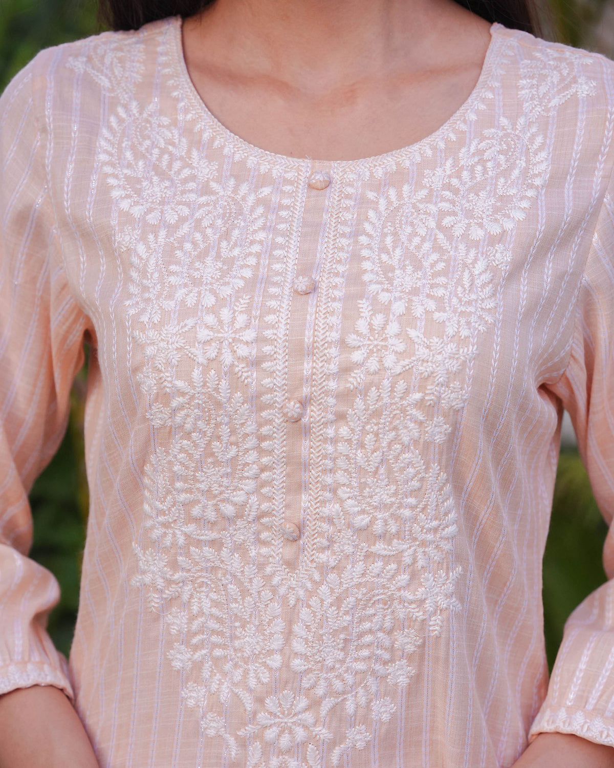 PEACH COTTON EMBROIDERED KURTA