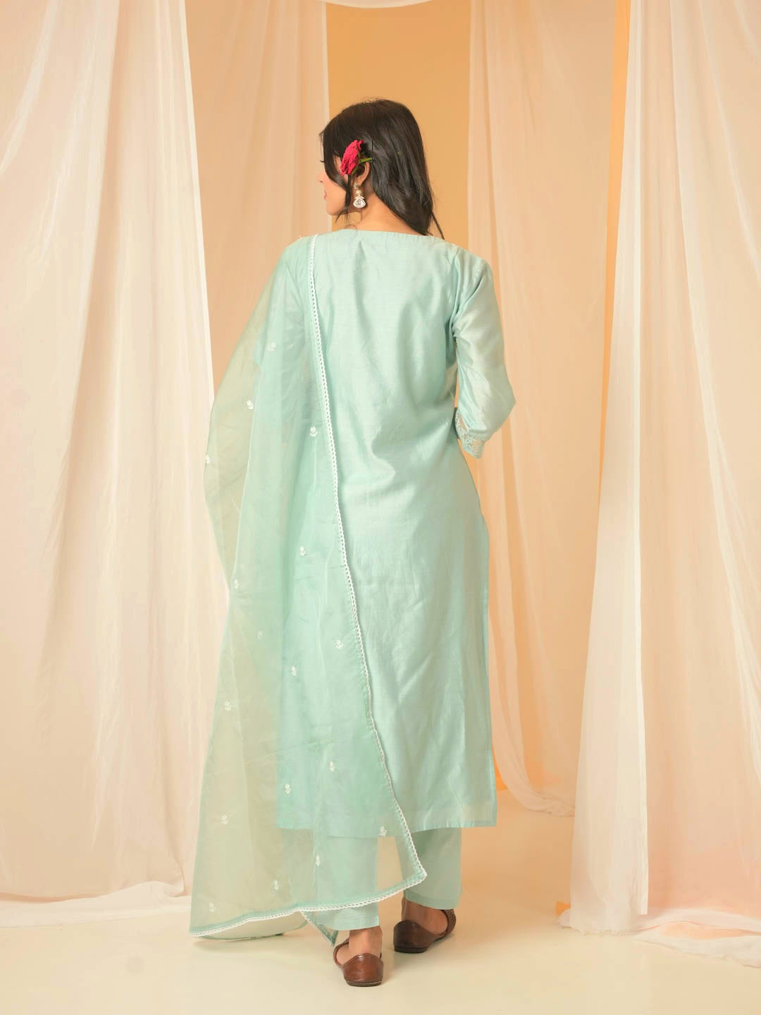 LIGHT BLUE CHANDERI SUIT SET WITH EMBROIDERY