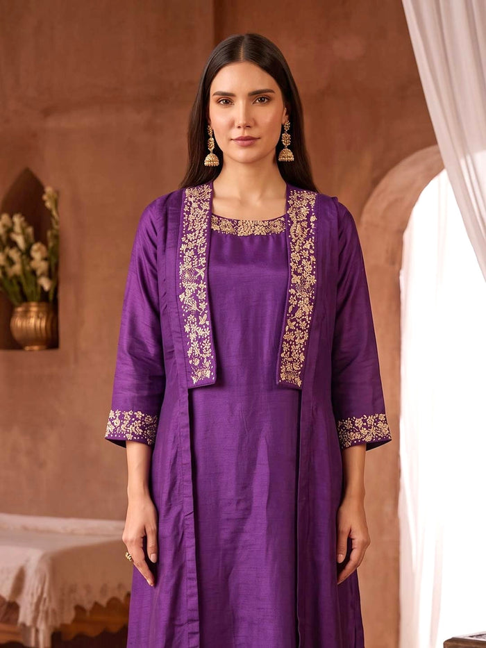 PURPLE CO-ORD SET WITH SHRUG