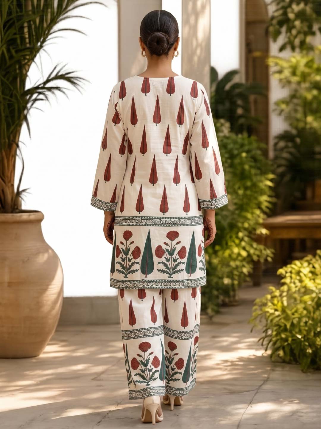CREAM & RED RAYON CO-ORD SET
