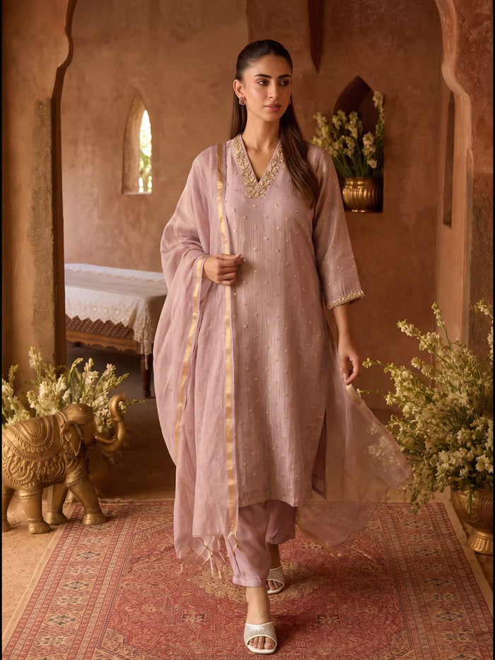 MAUVE TISSUE HANDWORK SUIT SET