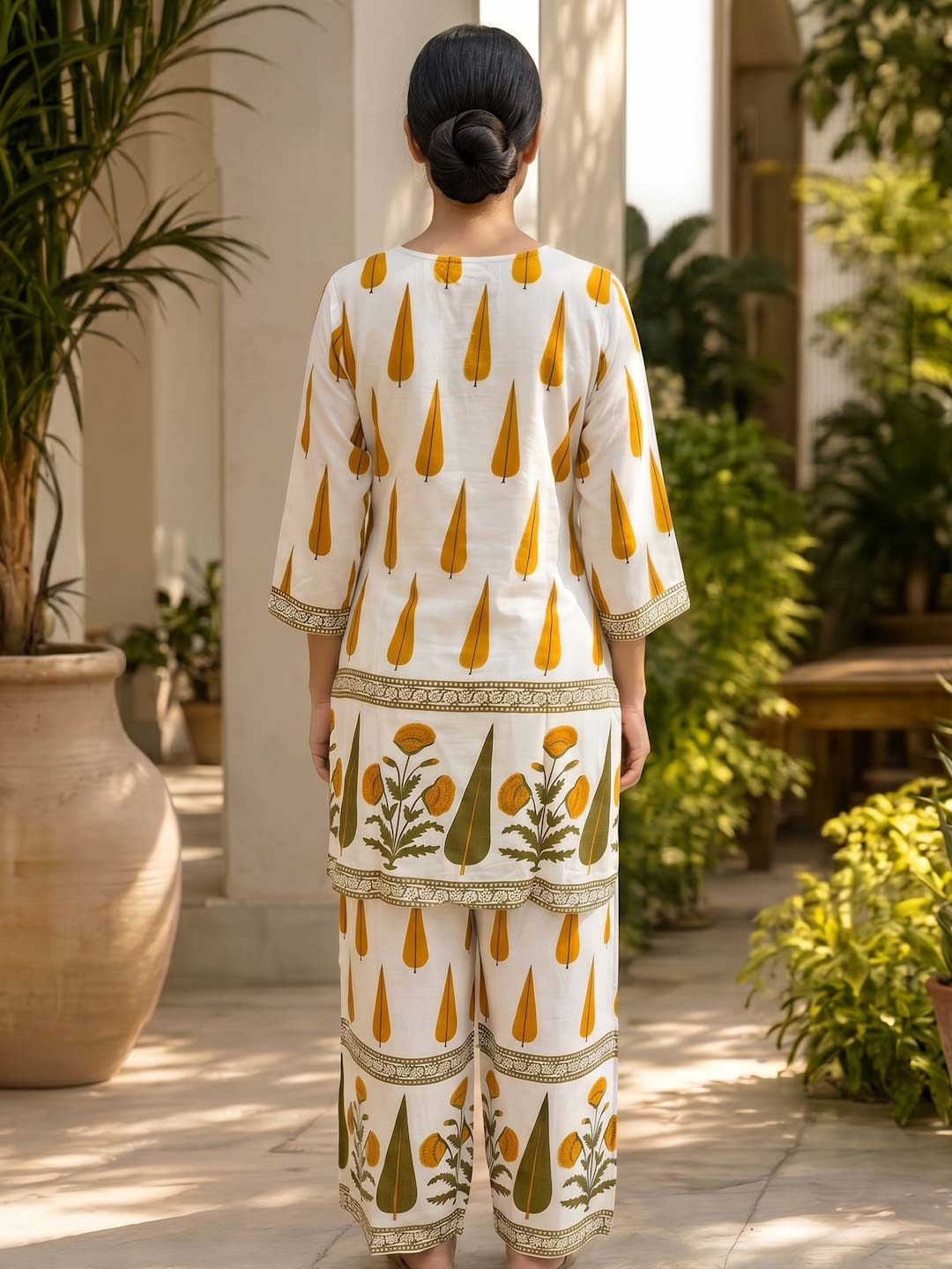 CREAM & YELLOW RAYON CO-ORD SET