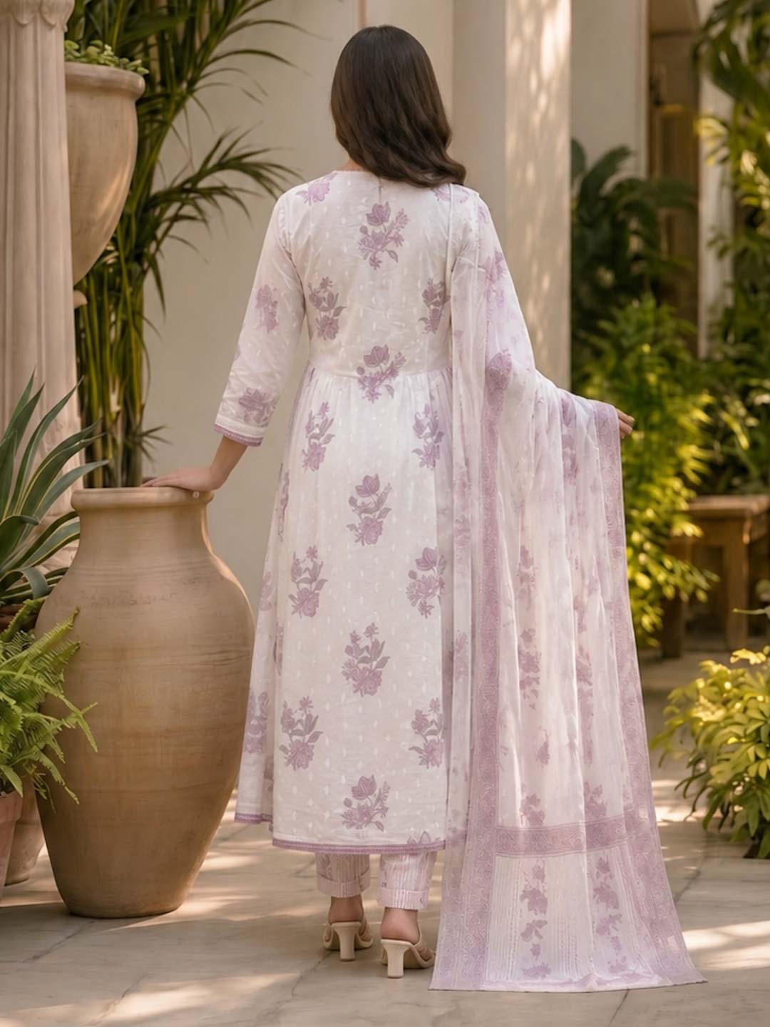 PURPLE & WHITE SUIT SET WITH SEQUENCE WORK