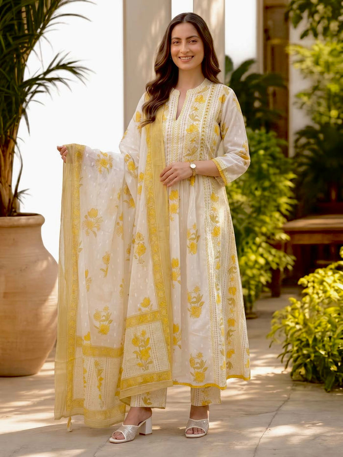 YELLOW & WHITE SUIT SET WITH SEQUENCE WORK