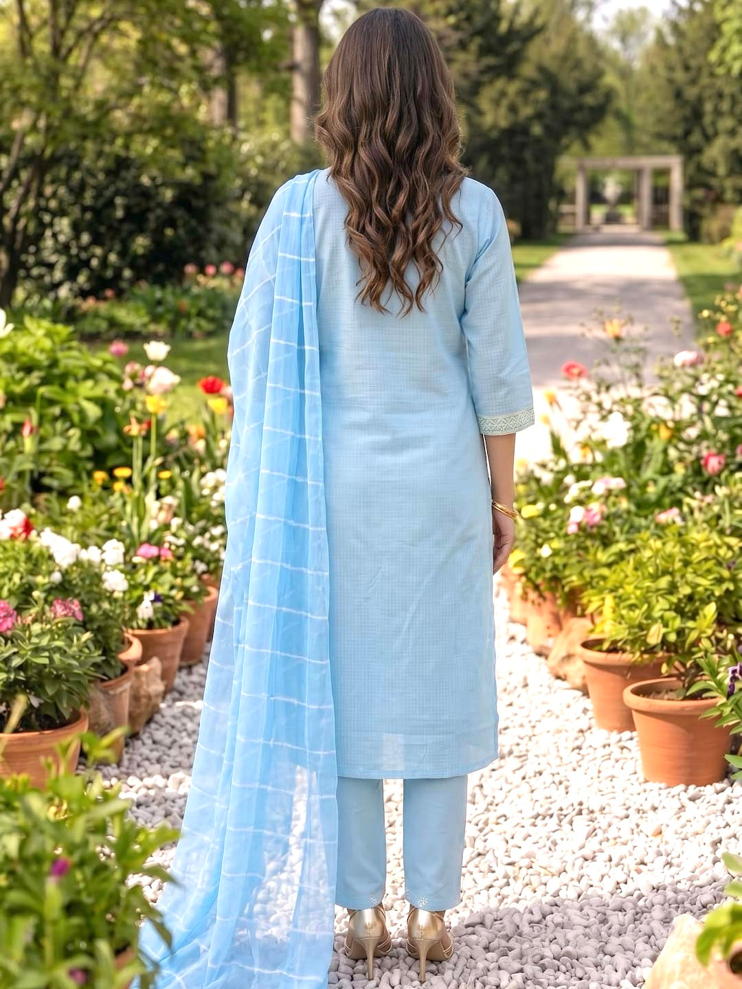 LIGHT BLUE KOTA DORIA SUIT SET WITH KOTA DUPATTA