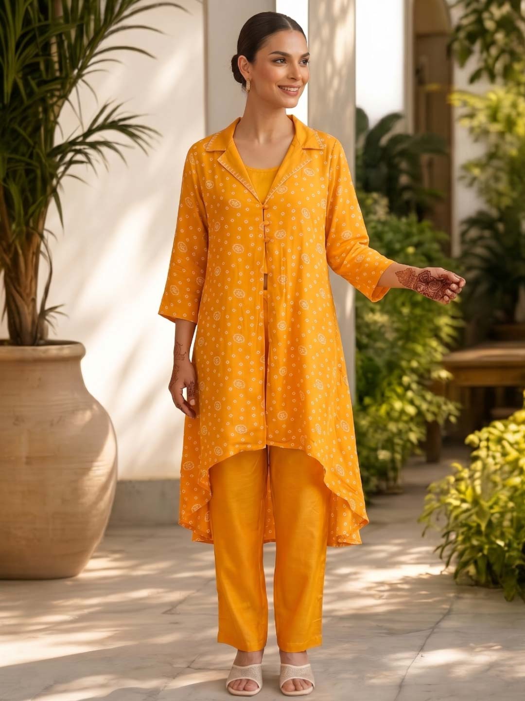 YELLOW SHANTUNG SILK CO-ORD SET WITH INNER