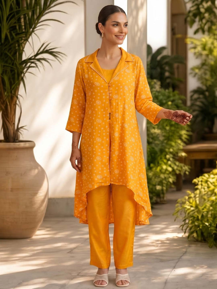 YELLOW SHANTUNG SILK CO-ORD SET WITH INNER