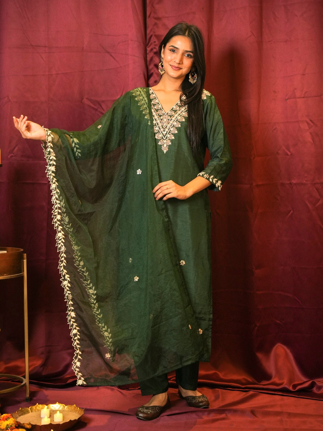 EMERALD GREEN SUIT SET WITH HANDWORK