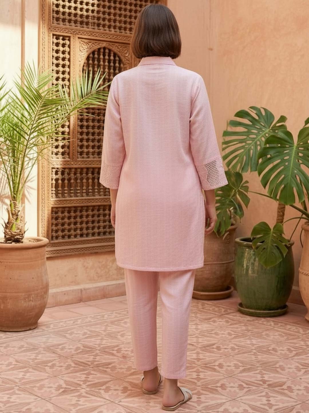 BABY PINK COTTON HANDWORK & EMBROIDERED CO-ORD SET