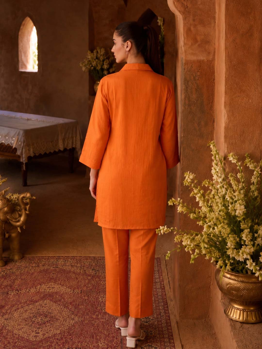 TANGERINE ORANGE HANDWORK CO-ORD SET