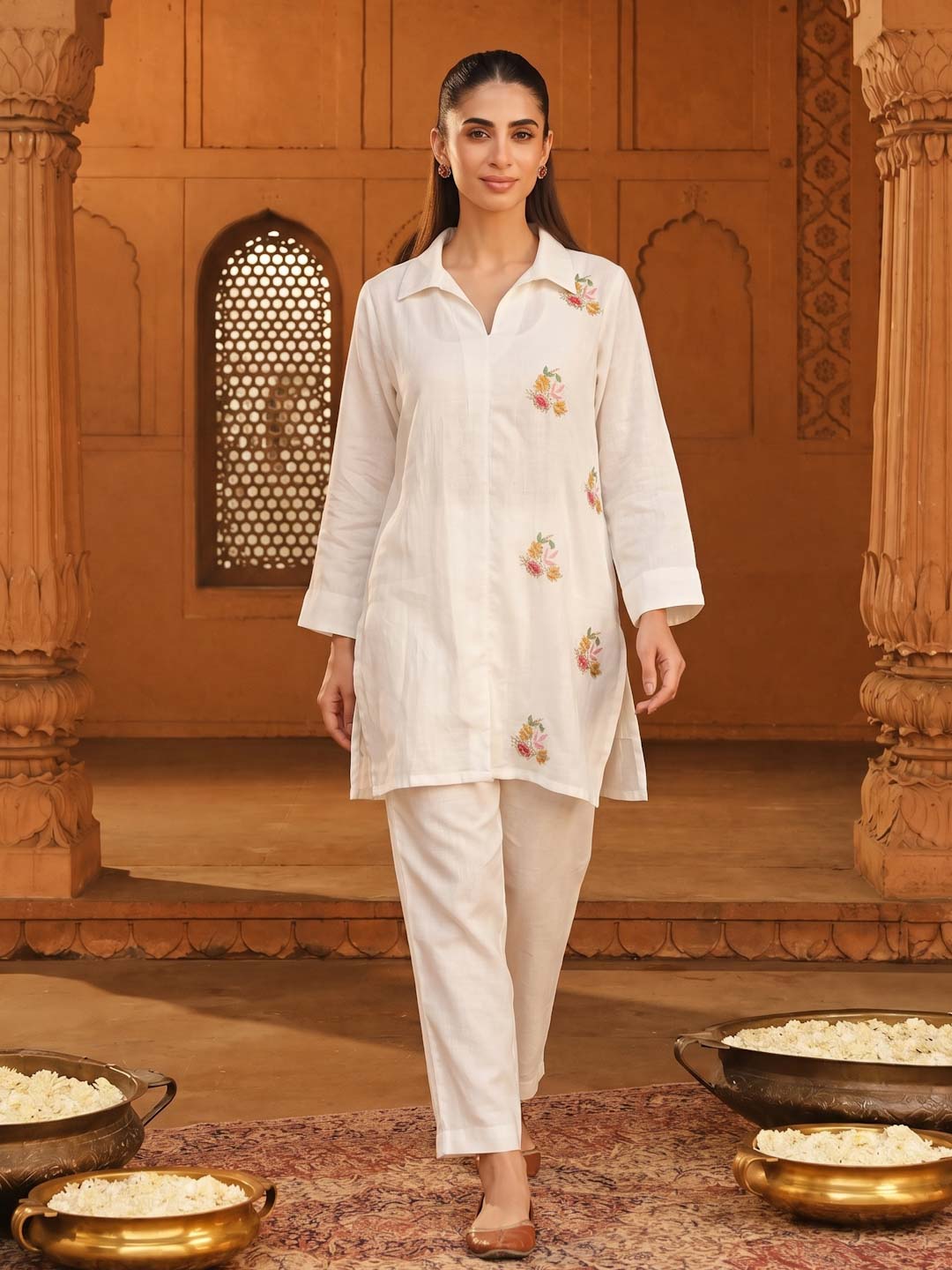 CREAM HANDWORK CO-ORD SET