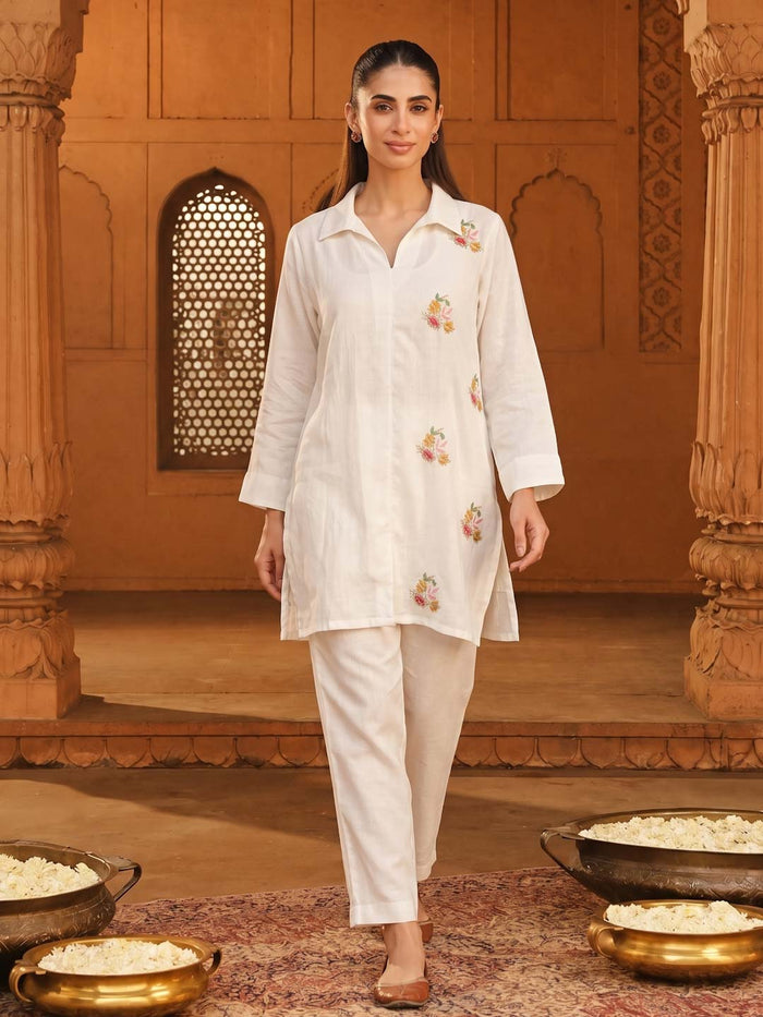 CREAM HANDWORK CO-ORD SET