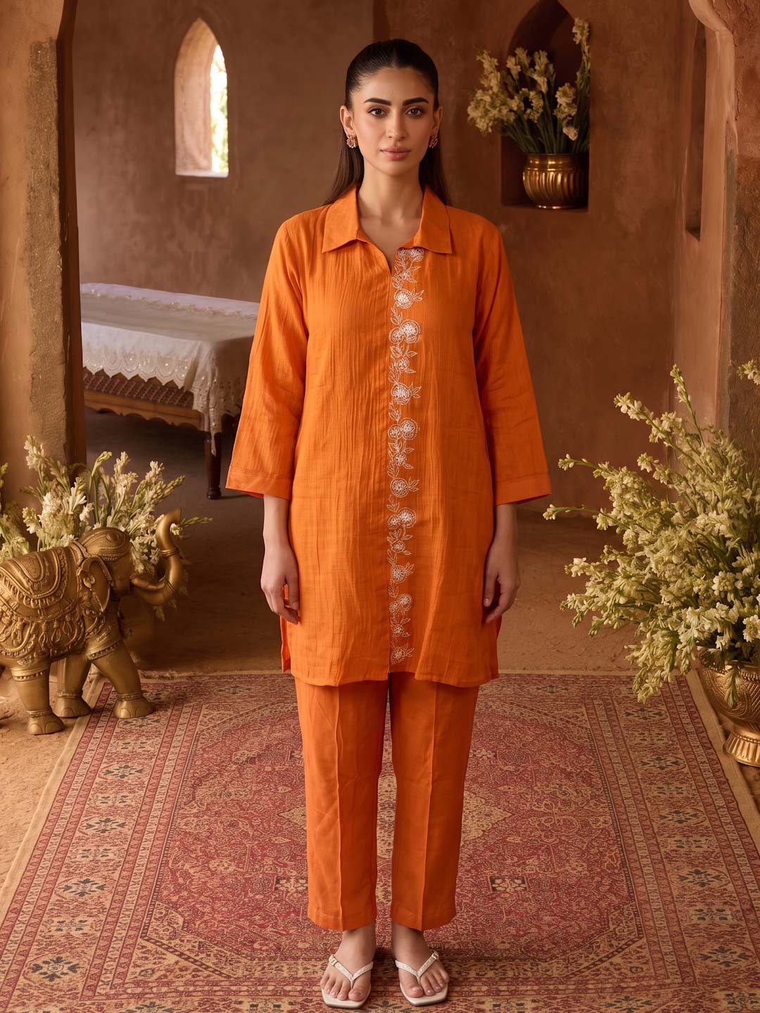 TANGERINE ORANGE HANDWORK CO-ORD SET