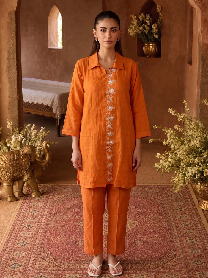 TANGERINE ORANGE HANDWORK CO-ORD SET