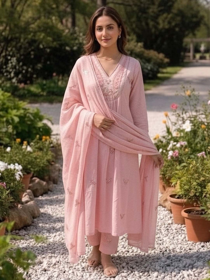 BABY PINK KOTA DORIA SUIT SET WITH KOTA DUPATTA
