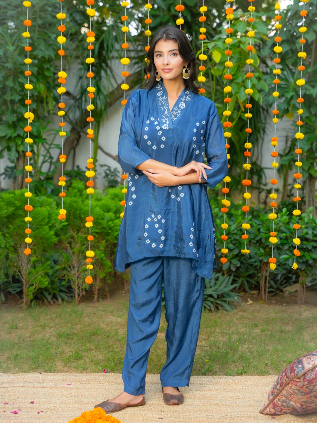ROYAL BLUE HANDWORK AND BANDHEJ WORK CO-ORD SET