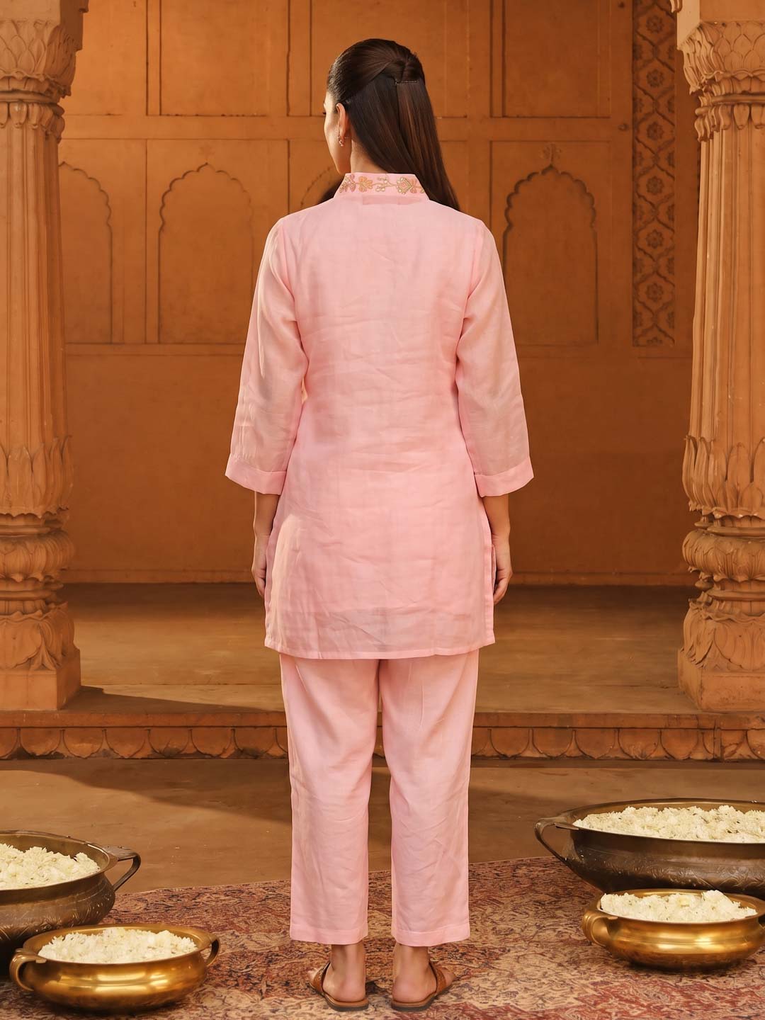 PINK SHIMMER ORGANZA HANDWORK CO-ORD SET