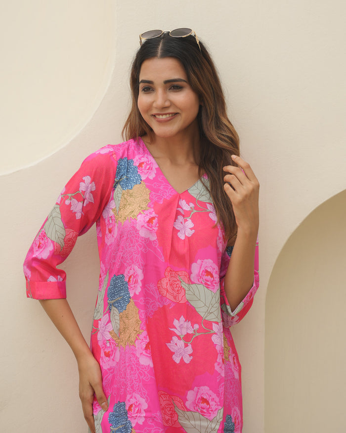 PINK FLORAL DIGITAL PRINT CO-ORD SET