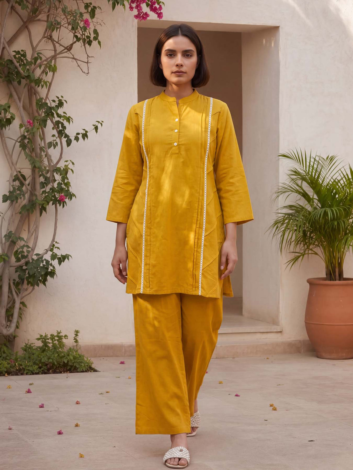 MUSTARD YELLOW COTTON CO-ORD SET