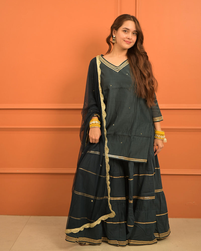 NAVY BLUE SHARARA SET WITH GOTTA WORK Gulabi Dori NAVY BLUE SHARARA SET WITH GOTTA WORK Gulabi Dori
