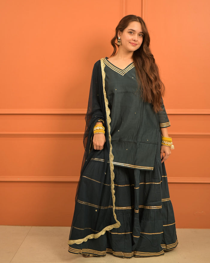 NAVY BLUE SHARARA SET WITH GOTTA WORK