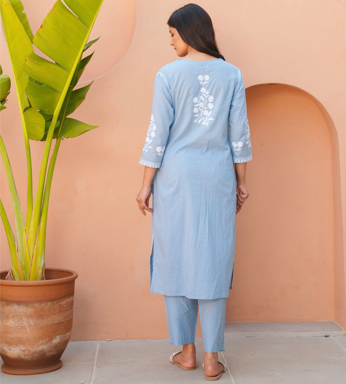 BLUE EMBROIDERED COTTON KURTA SET